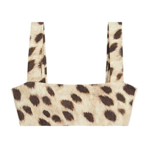 WEWOREWHAT Women's Animal-print Bandeau Sports Bra In Ivory/black brown top